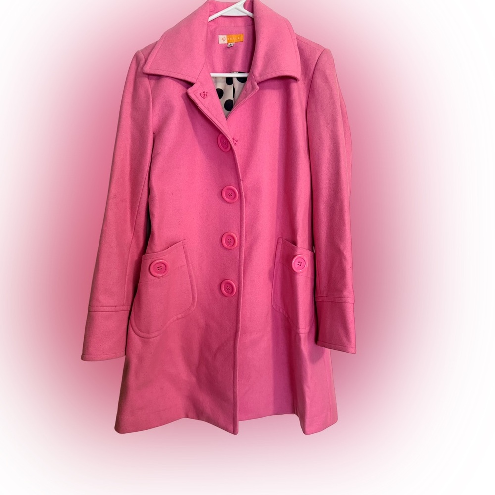Tulle Pink Pea Coat Jacket Size L Fits S/M Wool Blend - Picture 2 of 10